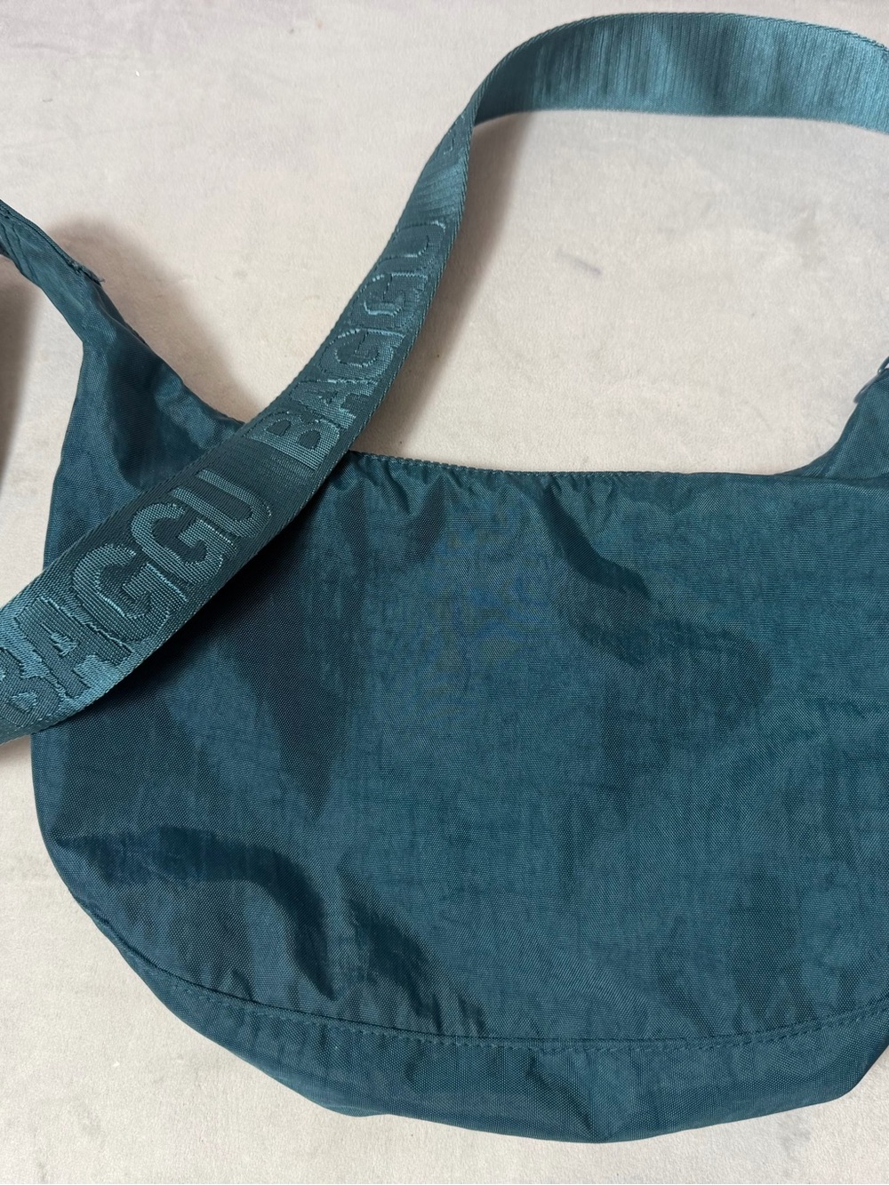 BAGGU Teal Green Nylon Messenger Bag with Logo Strap - Picture 2 of 10